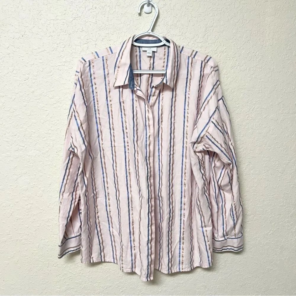 J. Jill Women’s Size L Button Down Long Sleeve Casual Shirt Pink Stripe